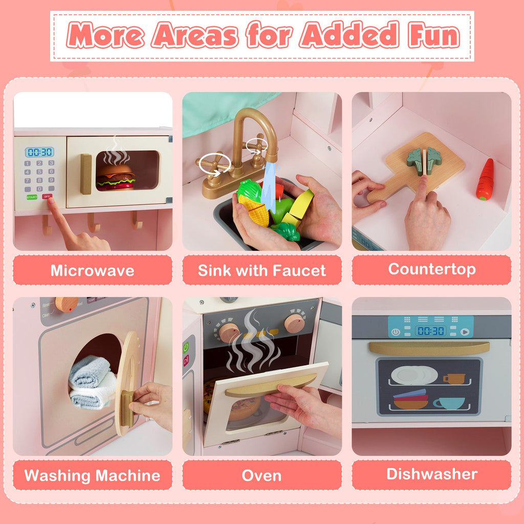 Corner Kitchen Toys with Lights and Sounds with Pull-out Trash Can and Stoves