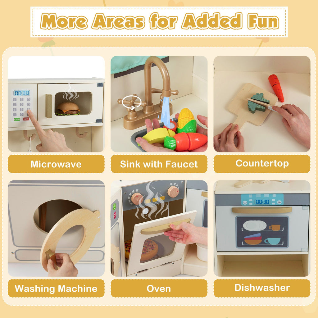 Corner Kitchen Toys with Lights and Sounds with Pull-out Trash Can and Stoves