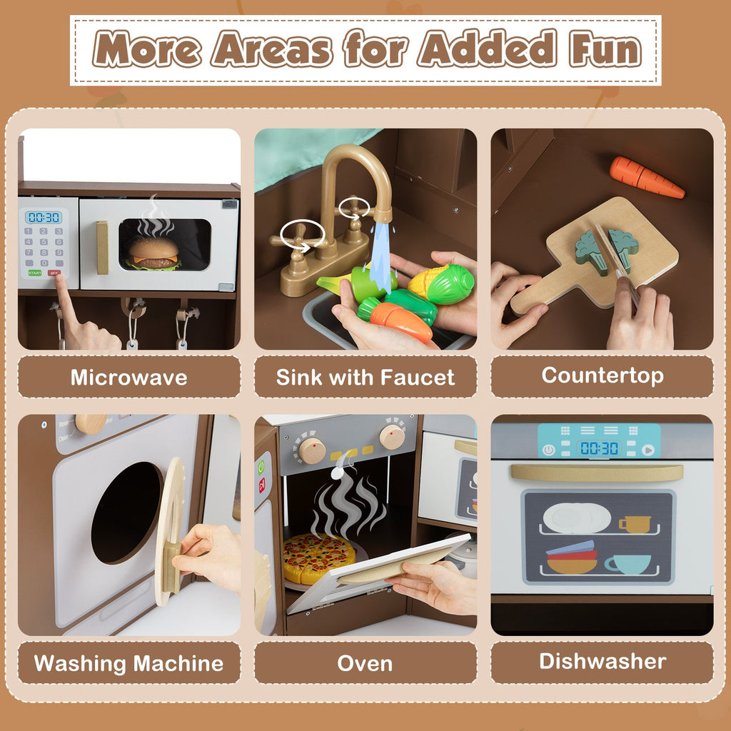 Corner Kitchen Toys with Lights and Sounds with Pull-out Trash Can and Stoves